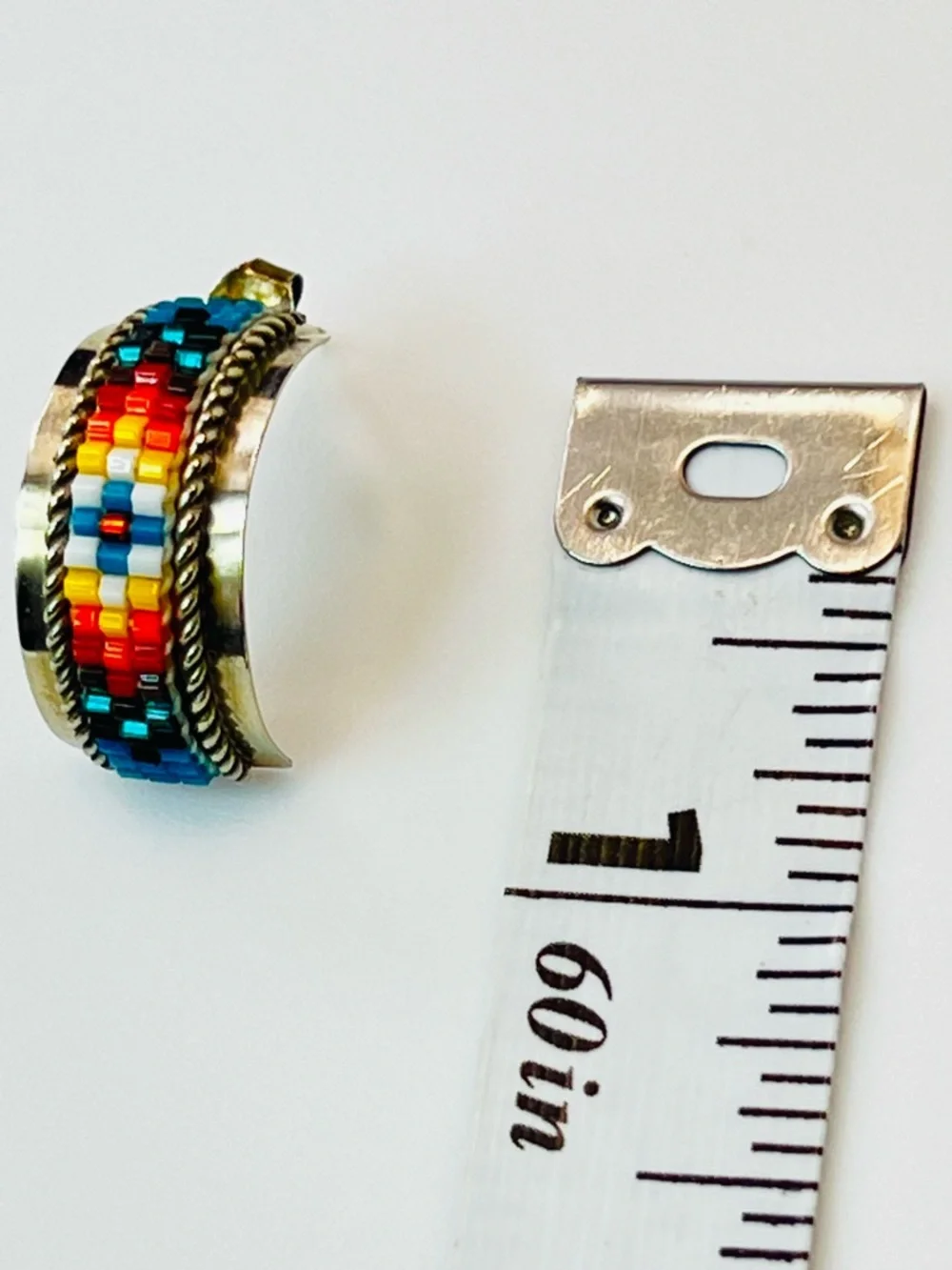 Navajo Sterling Silver Beaded Half Hoop Earrings | Native American Artisan | 1”
